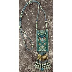 Vintage Beaded Necklace Amulet Seed Beads